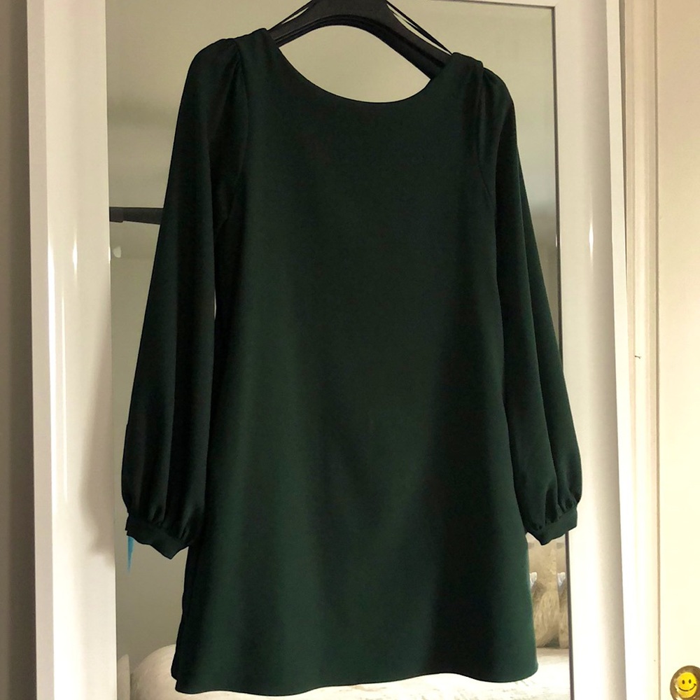 Forest green loose long sleeve dress with pockets